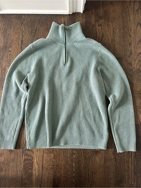 Massimo Dutti Men’s L Wool Blend Half Zip Mock Neck Ribbed Sweater Green